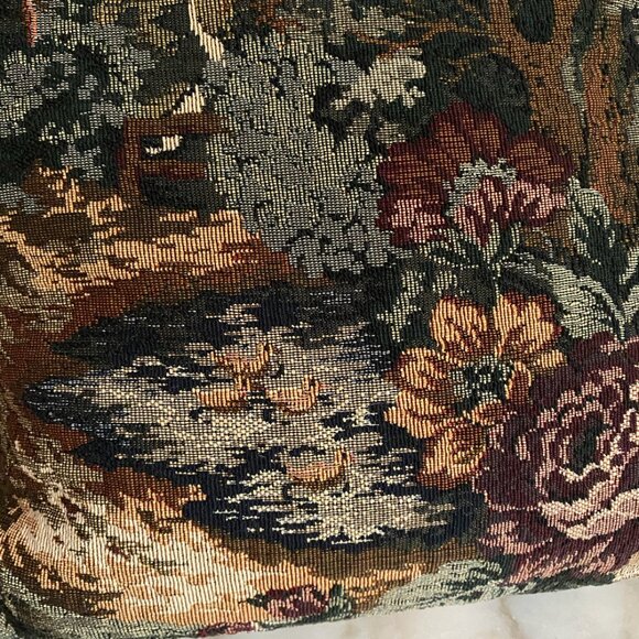 Soft Vintage Tapestry Ducklings in a pond Forest Down all under down Pillow 90s - Picture 2 of 3